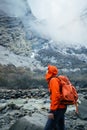 Hiker at foothill of Himalayas Royalty Free Stock Photo