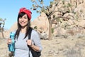 Hiker in front of Joshua Trees in Joshua Tree National Park, California Royalty Free Stock Photo