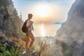 Hiker girl on the mountain top