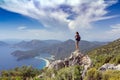 Hiker girl on the mountain top