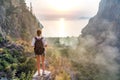 Hiker girl on the mountain top