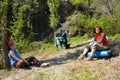 Hiker girls takes a rest Royalty Free Stock Photo