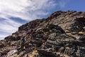 Hiker in Glacier National Park, Montana. Taken on a climb of Mt. Siyeh. Royalty Free Stock Photo