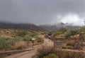 Hiker Heading Up Toms Thumb Trail In The Rain