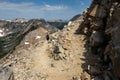 Hiker Heads Down a Switch Back Into Cascade Canyon