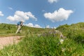 Hiker in the high Vosges in spring Royalty Free Stock Photo