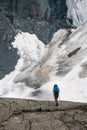 Hiker in highlands of Altai mountains