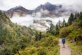 Hiker in highlands of Himalayas on Manaslu circuit