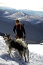 Hiker with huskies