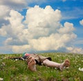 Hiker lies Royalty Free Stock Photo