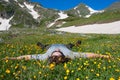 Hiker lies Royalty Free Stock Photo