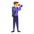 Hiker look in binoculars icon, cartoon style Royalty Free Stock Photo