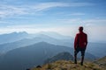 Hiker looking over the mountain ridges