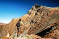 Hiker looking on peak Krivan Krivan in High Tatras mountains, Slovakia