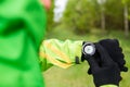 Hiker looking at sport gps smart watch Royalty Free Stock Photo