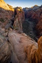 Hiker Looks Back Hiking Down From Angels Landing