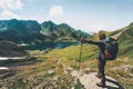 Hiker Man enjoying lake and mountains