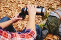 Hiker man pours tea from thermos