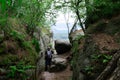 Hiker, man, wanders the rocky mountain