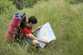 Hiker with the map Royalty Free Stock Photo