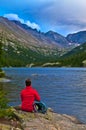 Hiker at the Mills Lake Colorado Royalty Free Stock Photo