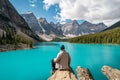 Hiker at Moraine Lake in Banff National Park, Alberta, Canada Royalty Free Stock Photo