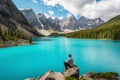 Hiker at Moraine Lake in Banff National Park, Alberta, Canada Royalty Free Stock Photo