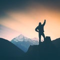 Hiker and the mountain. Instagram stylisation Royalty Free Stock Photo