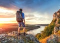 Hiker on a mountain looking forward. Royalty Free Stock Photo