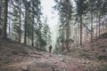 Hiker in mountain moody landscape springtime