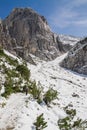 Hiker on a mountain path in the Alps. Royalty Free Stock Photo