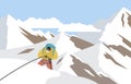 Hiker Mountaineer Man Standing on Top Ice Snow Mountain Flat Illustration Royalty Free Stock Photo