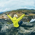 Hiker in the mountains, Iceland Royalty Free Stock Photo