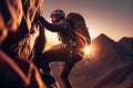 Hiker in the mountains at sunset. Sport and active life concept.generative ai