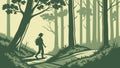 Hiker Navigating a Dense and Stylized Forest Path, vector design Generative AI Royalty Free Stock Photo