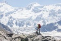 Hiker near Belukha Mountain, the highest in Siberia Royalty Free Stock Photo
