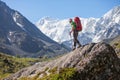Hiker near Belukha Mountain, the highest in Siberia Royalty Free Stock Photo
