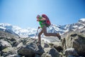 Hiker near Belukha Mountain, the highest in Siberia Royalty Free Stock Photo