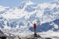 Hiker near Belukha Mountain, the highest in Siberia Royalty Free Stock Photo