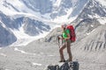 Hiker near Belukha Mountain, the highest in Siberia Royalty Free Stock Photo