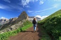 Hiker in Pordoi pass