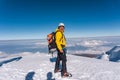 Hiker posing at camera on the trek in cayambe volcano Royalty Free Stock Photo