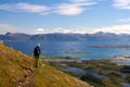 Hiker on a Queen`s route trail, Vesteralen, Norway