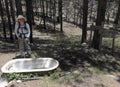 A Hiker Reaches Aptly Named Bathtub Springs Royalty Free Stock Photo