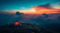 A Hiker& x27;s Dream. Dramatic Skies And Camping On The Mountain& x27;s Edge. Generative AI Royalty Free Stock Photo