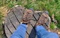 Hiker shoes on wooden