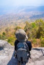 Hiker sit at the clift for watch view Royalty Free Stock Photo