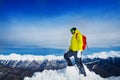 Hiker stand on top of the mountain peak Royalty Free Stock Photo