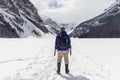 Hiker Standing on Frozen Alpine Lake