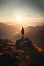 Hiker Standing on the Summit of a Mountain. AI generated Illustration